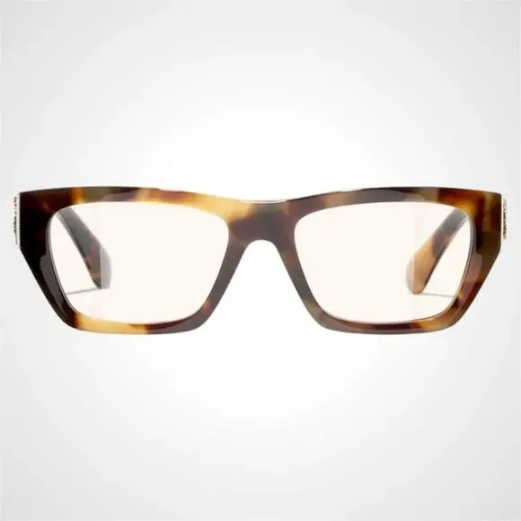 New CHANEL Eyeglasses Brown Gold Chain CC Rectangle 52mm Rx-able - Picture 2 of 5